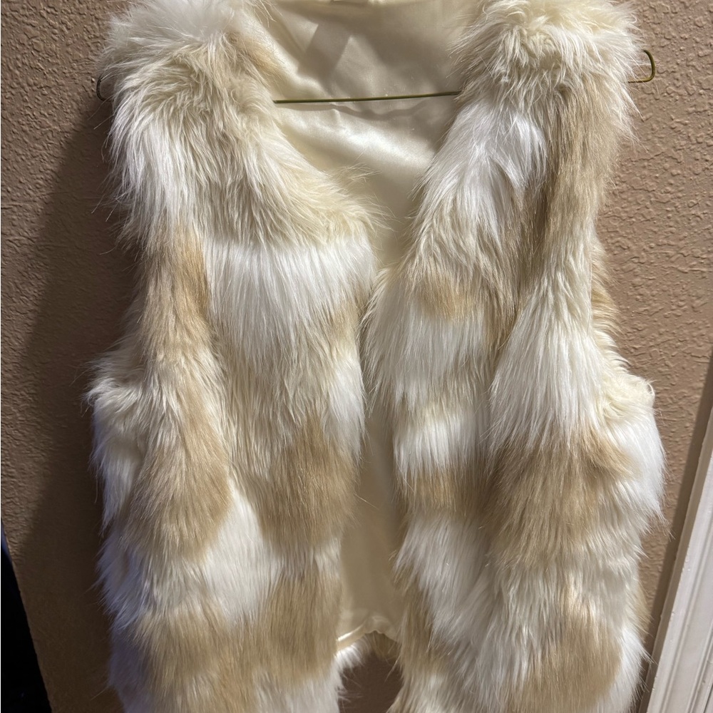 COPY - Cream and Tan Faux Fur Vest with Plush Texture